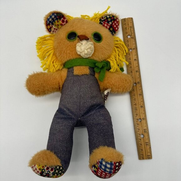 Vintage Danny Denim Gund Lion Stuffed Animal Plush Patchwork 1976 Overalls - Picture 10 of 10